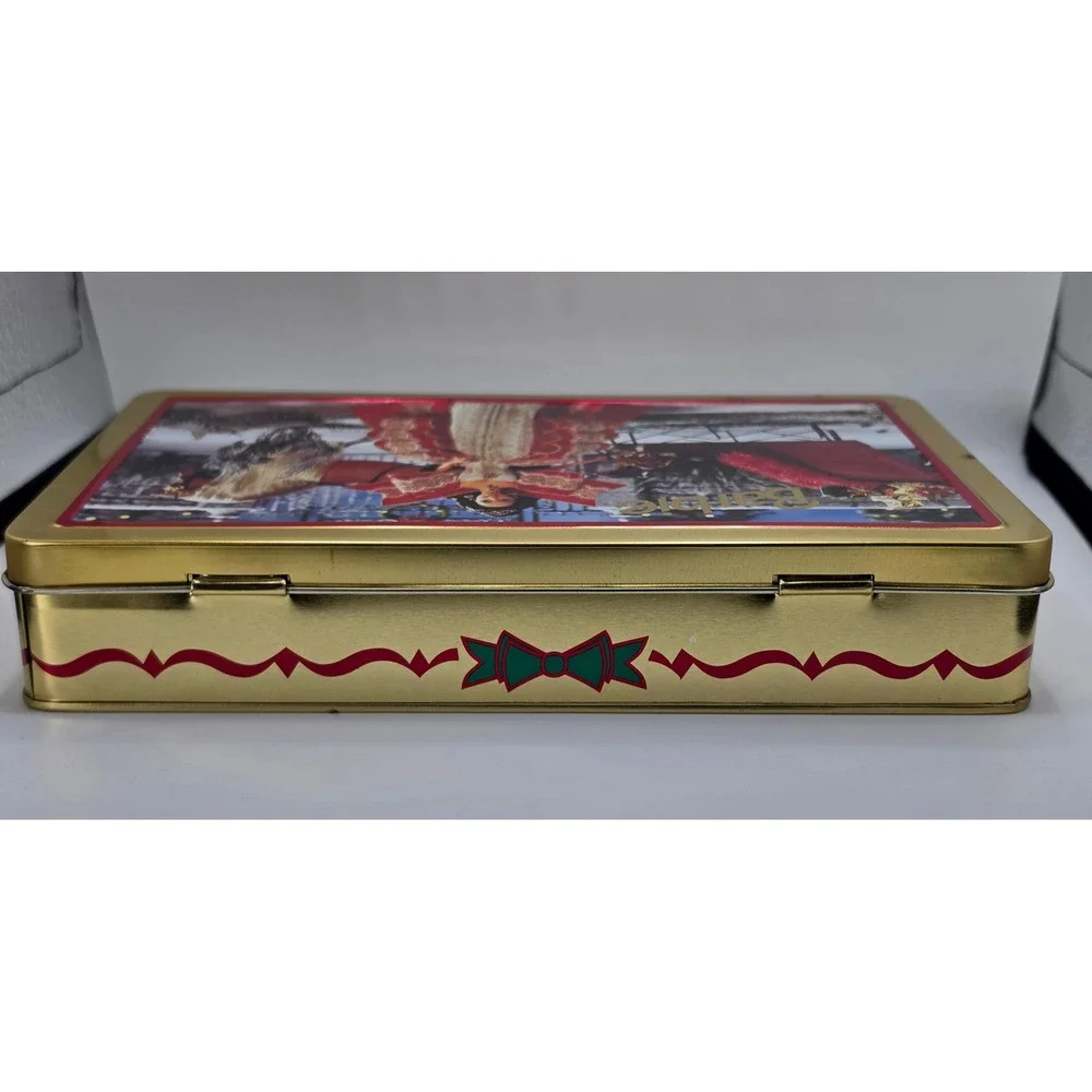 Vintage Barbie Happy Holidays 1996 Russell Stover Candies Tin Gold *Empty